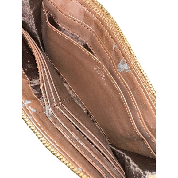 Coach Signature Stripe Zippy Wallet Wristlet Brown Canvas - Picture 7 of 9